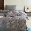 Juego de cuatro piezas de algodón puro teñido en hilo y lavado Clase A, funda nórdica de algodón puro a cuadros, juego de tres piezas para dormitorio de estudiante, 4 sábanas de cama