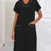 Bata Europea y Americana Transfronteriza para Mujer Verano Delgado Algodón Puro Manga Corta Holgada Cuello en V Ropa de Casa Falda de Pijama de Verano