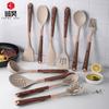 Cabo de Madeira Utensílio de Cozinha de Silicone Conjunto Cabo Resistente a Altas Temperaturas Isolamento Térmico Anti-Queimadura Antiaderente Espátula Conjunto de 10 Peças Especial para Panelas Antiaderentes
