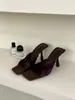 Primer Encuentro Jifa Retro Francés Gamuza Punta Cuadrada Tacón de Aguja Punta Abierta Mocasines Verano Ropa Exterior Versátil Sandalias de Tacón Alto