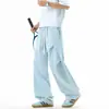 Pantalones de punto M-4XL nuevo estilo callejero alto americano pantalones rectos casuales para hombre, verano finos holgados deportivos de pierna ancha pantalones de trabajo