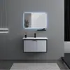 Gabinete de Baño Montado en Pared Aleación de Aluminio Cerámica Cuenca Integrada Cajón Puerta Abierta Espejo Simple Gabinete Lavabo Montado en Pared Almacenamiento