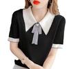 Suéter con cuello de muñeca manga corta 2023 nuevo estilo coreano Camiseta de seda de hielo elegante holgada con lazo top fino para mujer