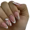 Piezas Populares de Uñas para Comercio Exterior, Colección Floral Fresca Estilo Europeo y Americano, Uñas Francesas Largas Almendradas, Uñas Postizas al por Mayor