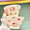 Tazón de Arroz Cherry Kitty de Alto Valor Estético para Uso Doméstico, Vajilla de Cerámica Esmaltada de Color, Lindo Tazón para Ensalada de Frutas y Postres, Tazón para Yogur