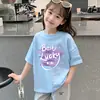 2026 Nova Camiseta de Verão Estilosa para Meninas, Algodão Puro, Roupa de Verão, Manga Curta, Gola Redonda, Top Fino para Meninas