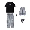 Ropa de moda para niños de hip-hop, pantalones vaqueros holgados de marca de moda con bolsillos, traje para niños y niñas de hip-hop, ropa de actuación de baile de hip-hop.