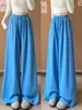 Pantalones deportivos azules para mujer estilo americano, nueva colección otoño 2026, modernos con bolsillos grandes, de cintura alta, adelgazantes y de diseño holgado de pierna ancha