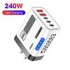 Cargador Dual USB de 240W con 3 Puertos PD+ y Luz, Adecuado para Teléfonos Móviles Apple 15 y Huawei, Cabezal de Carga Rápida Inteligente Dual Tipo C