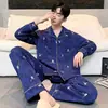Pijama de Algodón Puro para Hombre, Cárdigan de Primavera y Otoño, Pantalones de Manga Larga, Ropa de Casa Sencilla Casual Estilo Coreano, Traje Holgado de Talla Grande