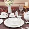 Conjunto de louça de porcelana fina para hotel com borda dourada, conjunto de quatro peças para restaurantes e salas de jantar, louça impressa estilo chinês