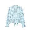 Comércio Exterior Roupas Femininas 2026 Moda Europeia e Americana Conjunto de Jaqueta Estilo Camisa com Bolinhas e Cinto + Shorts para Mulheres A37281/2