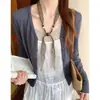 Lenço-Colar Longo de Seda Floral com Contas Estilo Chinês Vintage Novo para Mulheres, Decoração de Lenço de Pescoço Artístico de Alta Qualidade para Puxar