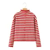 Ropa de Mujer Transfronteriza 2026 Moda Europea y Americana Casual Holgada de un Solo Botón Cuello Alto Chaqueta de Punto Rayada Mujer M87102