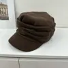 Chapéu Plissado Versátil Estilo Retrô para Montaria Feminina, Quente e Estiloso para Outono/Inverno, Proteção Solar, Emagrecimento Facial, Chapéu de Sol para Viagem, Boina