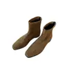 Botas Martin Estilo Ma de Uva Retro Coreano Punta Cuadrada Gamuza Versátiles Tacón Grueso Alargadoras Delgadas Mujer Otoño Invierno Botines