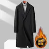 Abrigo de lana para hombre, nuevo abrigo de otoño e invierno, cortavientos, cruzado, largo por encima de la rodilla, estilo coreano, ajustado, de lana, para hombre