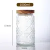 Pote de vidro transparente com relevo de flor de begônia estilo japonês vintage, pote de armazenamento de lanches, chá, pote selado, garrafa de vidro para armazenamento na cozinha
