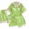 Pijama de tres piezas de manga corta con estampado de flores y plantas verdes de alta gama y lujo transfronterizo, se puede usar, foto real, venta al por mayor