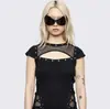 Estilo Europeo y Americano Gótico con Cordones Malla Rasgada Transparente Calle Oscura Camiseta sin Mangas Transfronteriza Ajustado Color Sólido Top para Mujer Venta al por Mayor