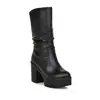 34-46 Otoño/Invierno Botas de Cuero para Mujer con Punta Redonda y Caña Media, Suelas Gruesas y Plataforma Impermeable, Estilo Europeo y Americano, Botas Martin Talla Grande para Mujer