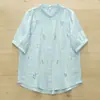 Camisa de Manga Corta con Cuello de Encaje para Mujer, Verano, Estilo Artístico, Bordado Floral, Suave y Agradable para la Piel, Top Transpirable de Gasa de Algodón de Doble Capa
