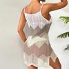 2025 Falda Corta de Punto con Tirantes para Mujer Sexy con Corte en la Cadera Textura Calada Color Macarrón Cuello U Falda de Playa de Punto