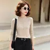 Top de punto de cuello alto medio para mujer, estilo otoño e invierno, de manga larga, adecuado para madres y mujeres de mediana edad, capa interior ajustada