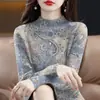 Al por mayor 2025 Nueva Primavera y Otoño Popular Camiseta de Mujer que Cubre el Vientre Delgada Cuello Semi-Alto Moda Manga Larga Una Pieza Envío Directo