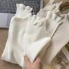 Camisa básica requintada estilo francês miu com barra franzida para mulheres, suéter interno de meia-gola para outono e inverno, blusa de malha de manga comprida