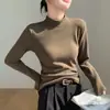 Blusa Base Cinza de Gola Alta Slim Fit Manga Longa para Mulheres Primavera Outono Malha Macia Elástica Simples Versátil para o Dia a Dia Camada Interna