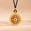 DropshippingPingente Redondo Rotativo Dourado com Padrão de Peônia Multicolor Elegante com Pedra Verde e Centro de Diamante