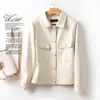 Jaqueta de Couro Curta Feminina Primavera e Outono 2026, Jaqueta de Pele de Ovelha Haining da Moda Slim Fit, Casaco Curto Branco