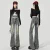 Novo Design de Primavera e Outono Estilo Retrô Americano Lavado Desgastado Hot Girl Calça Jeans Micro Flare Feminina Emagrecedora e Afinando Comprimento Total