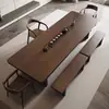 Nueva mesa de té de madera maciza estilo chino para hogar y oficina, mesa de té de madera grande con diseño creativo inspirado en Zen para la preparación de té Kung Fu, incluye mesa y sillas