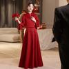 Vestido Rojo de Brindis Novia Cheongsam Traje Fuera del Pabellón Día de Boda Casual Hogar Nuevo Vestido de Compromiso Chinoiserie