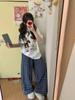 Playera de Media Manga con Estampado de Patrón Top Ropa Estilo Letra Pequeña Algodón Manga Corta Camiseta de Moda para Niña Pequeña Estándar