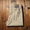 Pantalones de sarga rectos de ajuste slim para hombre, finos, de alta calidad, cómodos, versátiles, microelásticos, de cinco bolsillos, para primavera/verano, estilo business casual