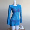 Novo Maiô Feminino Dividido Contraste Vermelho e Azul Biquíni Conjunto de Três Peças Vestido de Tricô Vazado Garota Quente Sexy Fonte Termal