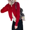 Cardigan de Tricô Retrô Americano Feminino Outono Inverno Novo Estilo College Casaco Suéter Vermelho Emagrecedor Top Curto