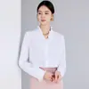 Camisa de Manga Comprida Ai Shangchen Feminina 2025 Nova Sensação de Alto Padrão Gola V Delicada Babados na Orelha para o Trabalho Versátil Camisa Francesa