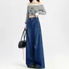 Jeans Azules Vintage Sueltos Versátiles de Longitud al Suelo para Mujer 2025 Petite Elásticos Adelgazantes de Cintura Alta Pierna Ancha