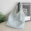 65143 Bolsa de Lona com Laço de Renda Lilás Claro com Jacquard Bordado, Bolsa de Ombro Casual Artística para Saída de Estudante