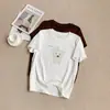 Camiseta de manga corta versátil estilo coreano con estampado de cachorro de dibujos animados para mujer, cuello redondo, corte regular, efecto adelgazante, 95% algodón, hace que la piel luzca más clara, top básico