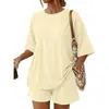 Artículo de moda exclusivo para Amazon transfronterizo: Conjunto de verano de 2 piezas con top extragrande y shorts holgados con bolsillos