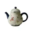 Tetera de Porcelana Azul y Blanca de las Dinastías Tang y Song con Diseño de Orquídea Mariposa Pintada en Rojo Dorado, Juego de Té de Cerámica con Filtro de Agujero de Bola, Tetera Portátil para el Hogar
