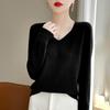 Nuevo Suéter de Punto Pulóver de Manga Larga con Cuello en V para Mujer Otoño e Invierno, Versátil Top Base Holgado y Adelgazante