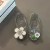 Sapatos de Gelatina Coreanos para Mulheres com Strass, Chinelos Fechados Florais de Cristal, Sapatos de Cristal, Sapatos de Praia, Sapatos de Casa de Verão, Sandálias