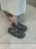 Zapatos peludos para mujer para otoño e invierno 2024, nuevos planos estilo hada de punta redonda con lazo, pantuflas de algodón versátiles y cálidas con forro polar