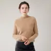 Versátil~Suéter feminino 100% caxemira pura com gola semi-alta, solto e grosso, para outono e inverno, camada base de malha de lã